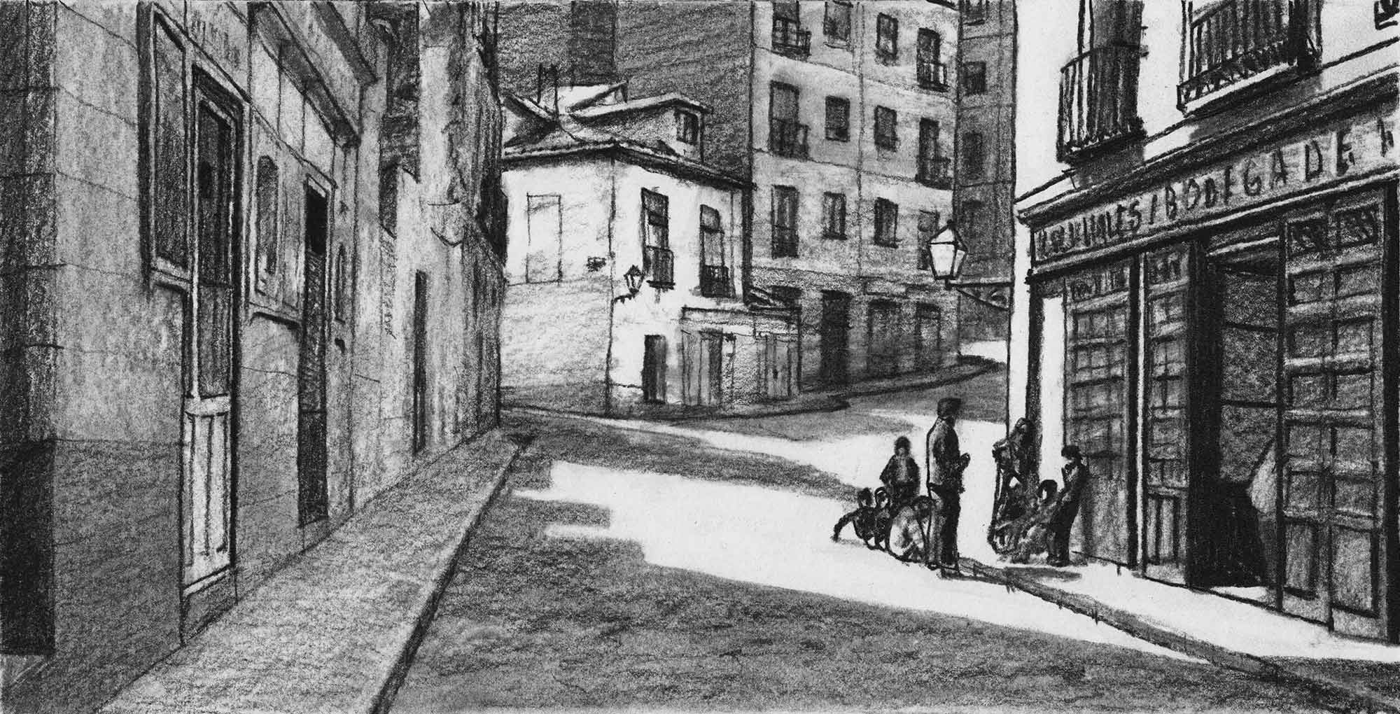 Calle de la Morería (Otto Wünderlich, 1940-45). Charcoal on paper, by Mario Jodra.