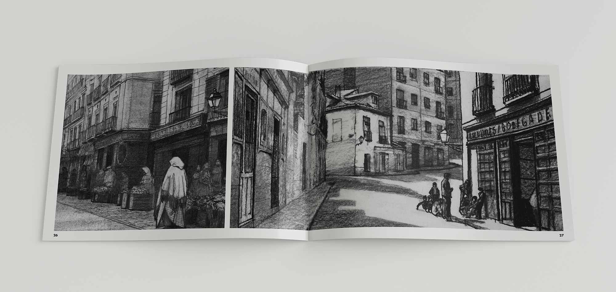 Mario Jodra Libro de artista ilustrado "Viejo Madrid". Interior. Páginas 26-27