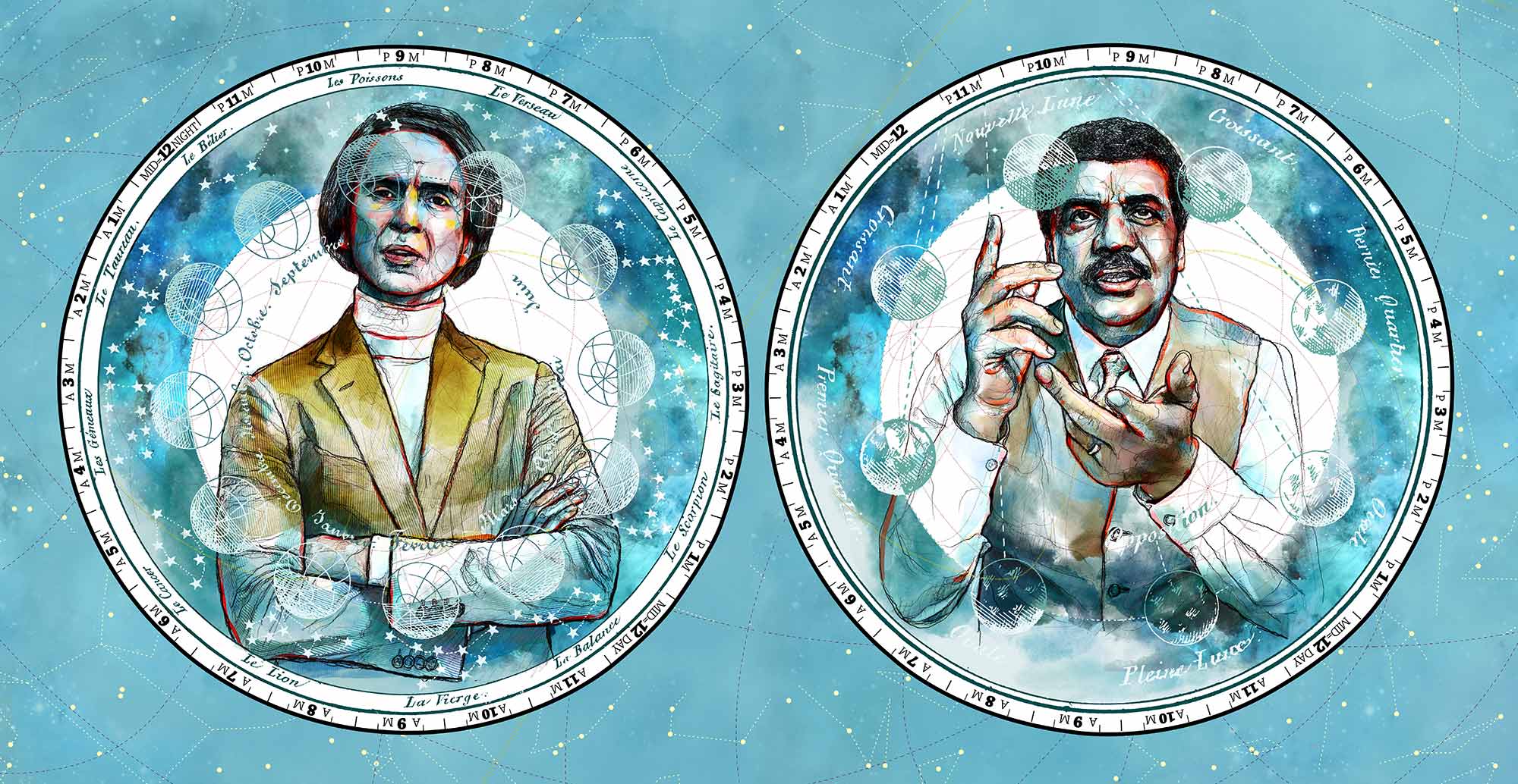 Mario Jodra illustration Art - Cosmos: Carl Sagan and Neil deGrasse Tyson