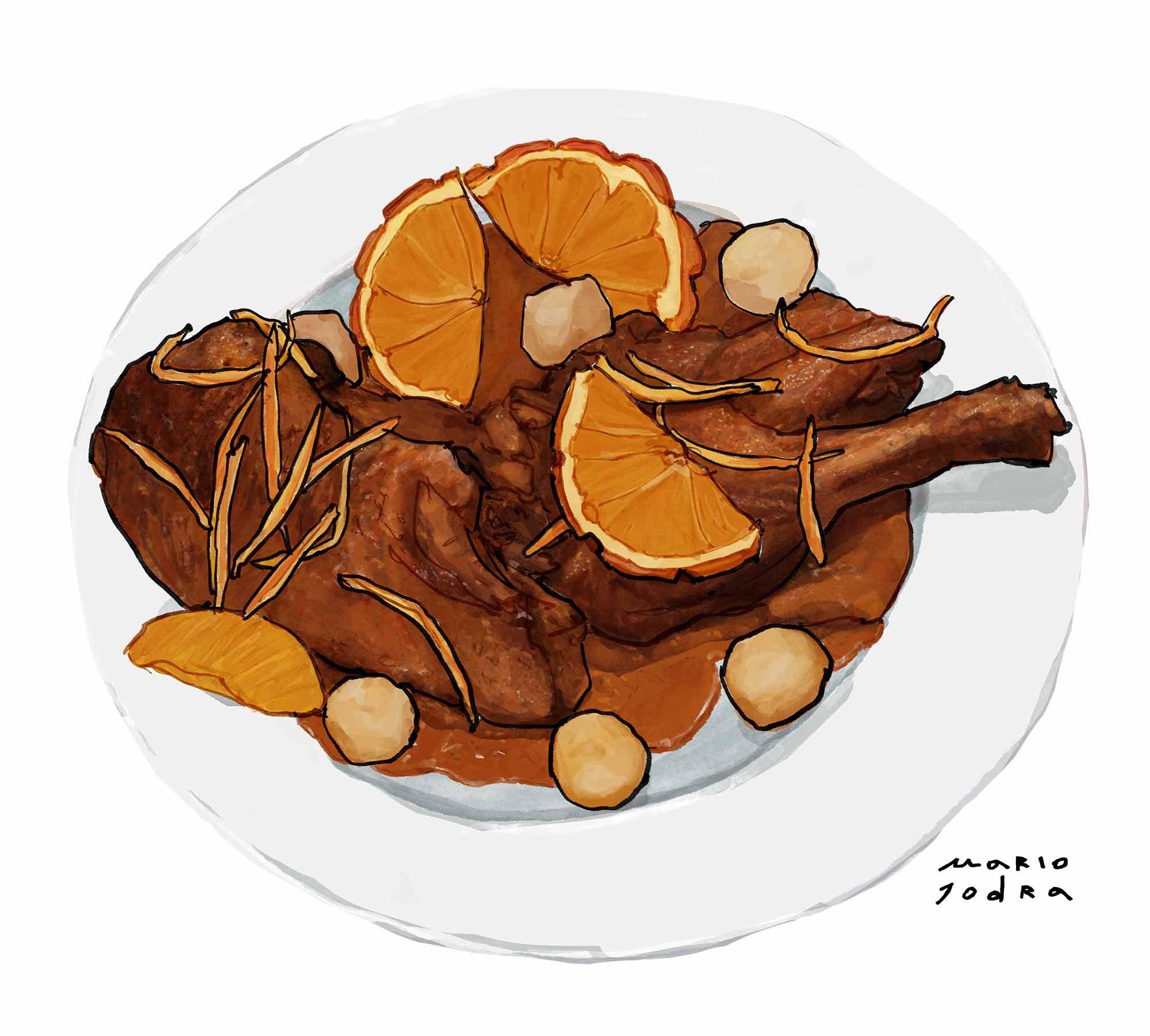 Mario Jodra illustration Art - Lhardy: Pato silvestre al perfume de naranja