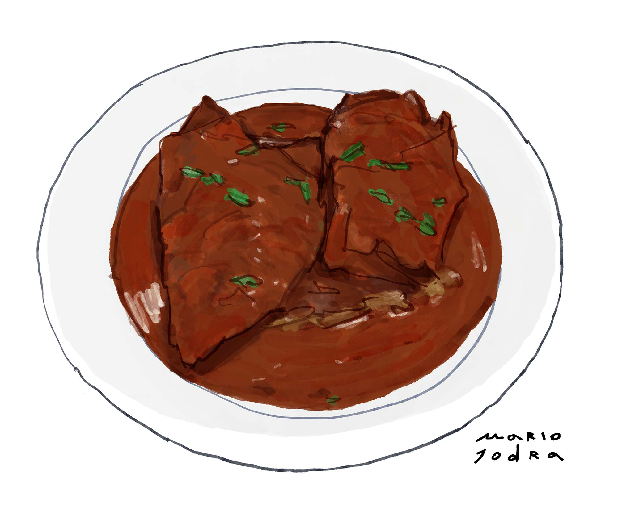 Mario Jodra illustration Art - Café Gijón: Carne en salsa
