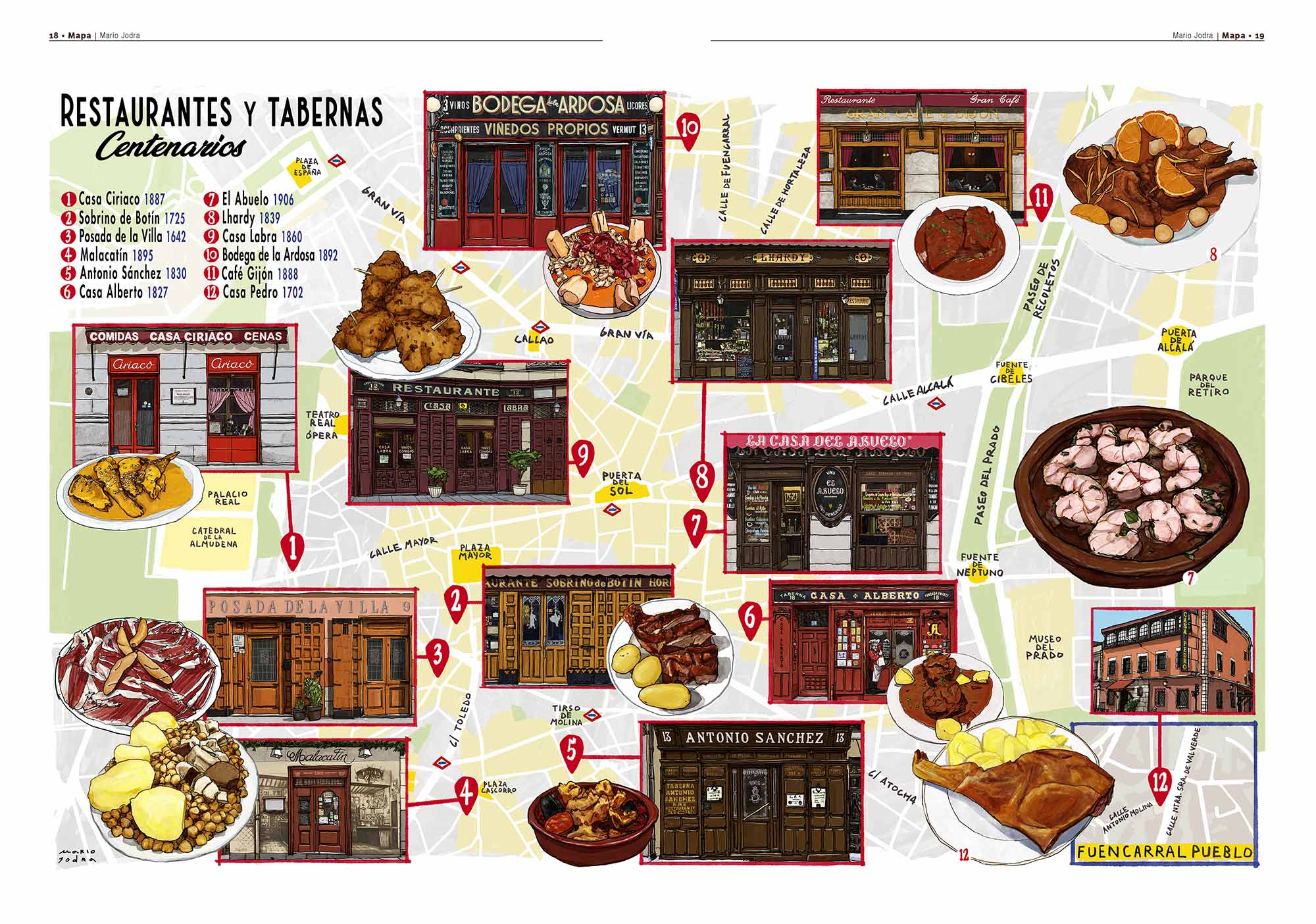 Mario Jodra illustration Art - Map for eme21, an illustrated cultural magazine. The map was used for a campaign of tourist and gastronomic guides of the Madrid City Council